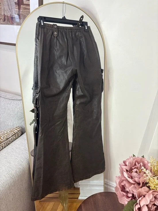 Atelier Redesign Faux Leather wide leg flare leg pants eclectic boho - Picture 8 of 9